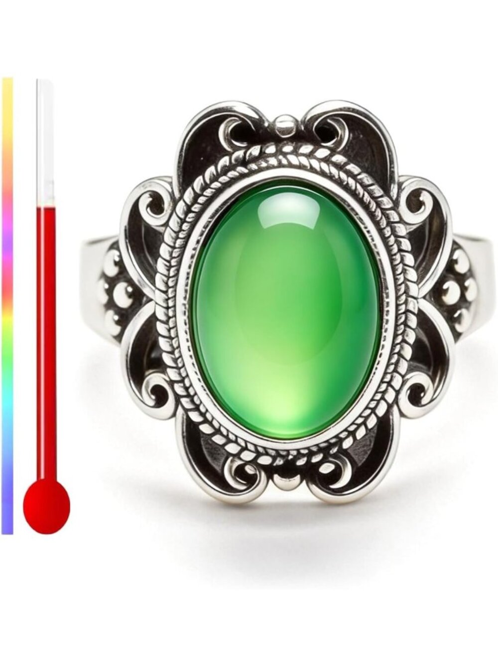 Color Changing Crystal Ring - 925 Sterling Silver, Retro Boho